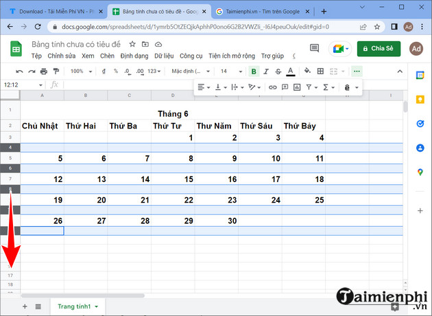 cach tao lich trong google sheets